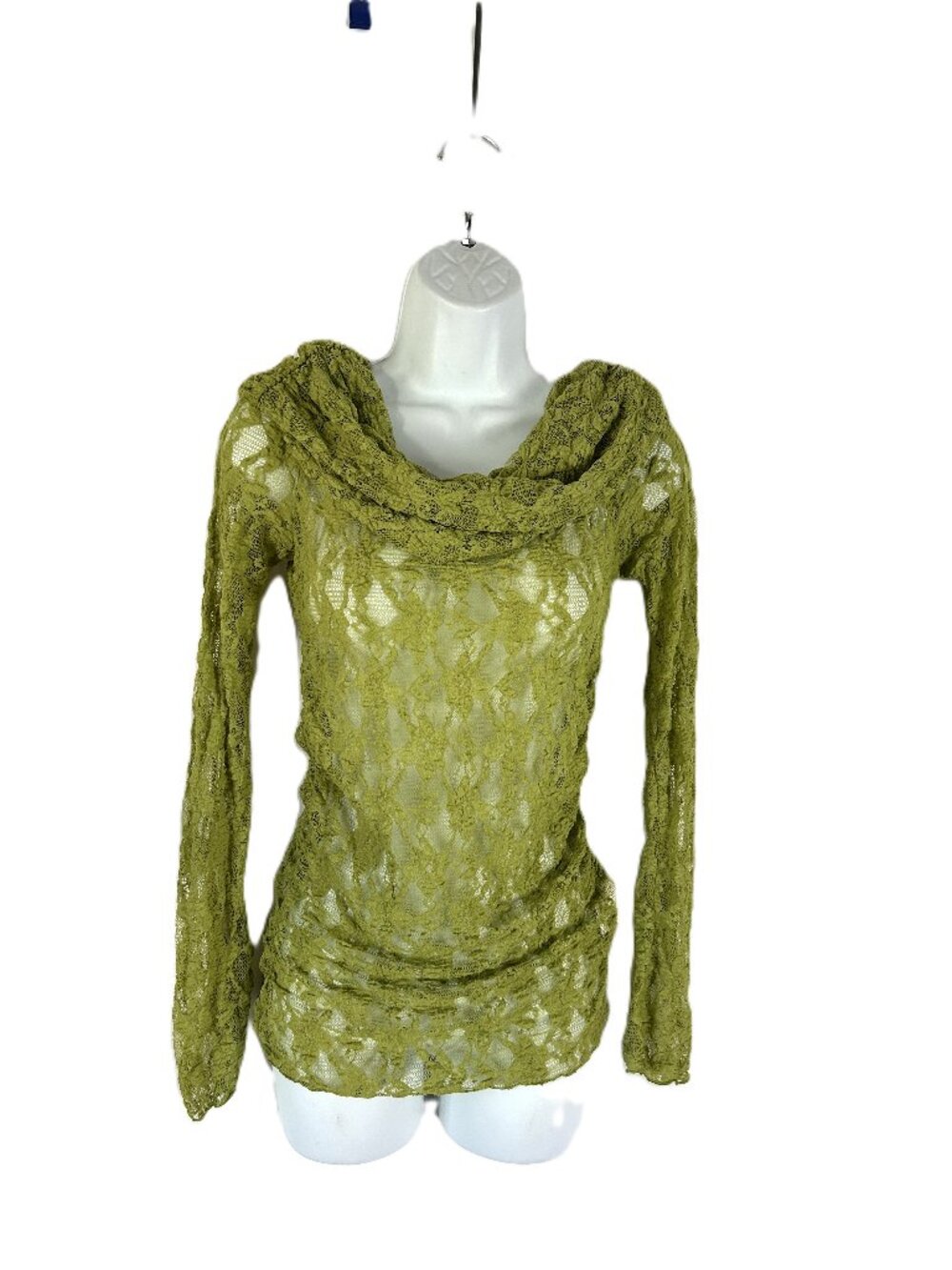 Zara Stretch Sheer Lace Off Shoulder top M Green